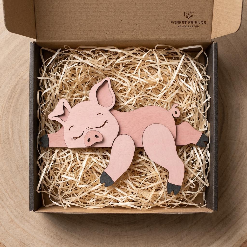 Sleeping Pig Wooden Block, Farm Animal Shelf Sitter, Cute Pig Bookshelf Decor, Nursery Room Accent, Pig Lover Gift