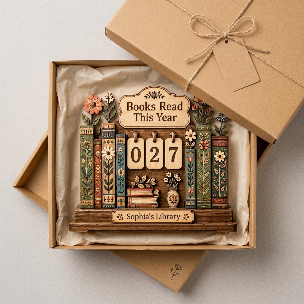 Wooden Book Tracker Stand, Custom Books Read This Year Display, Floral Bookshelf Decor, Personalized Reader Gift for Home Library