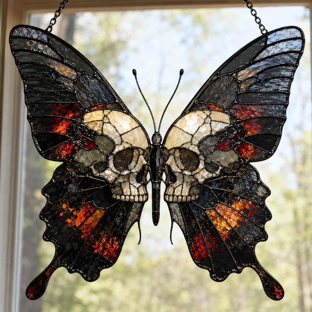 Gothic Butterfly Skull Suncatcher, Dark Academia Window Decor, Halloween Hanging Ornament, Witchy Home Decor Gift