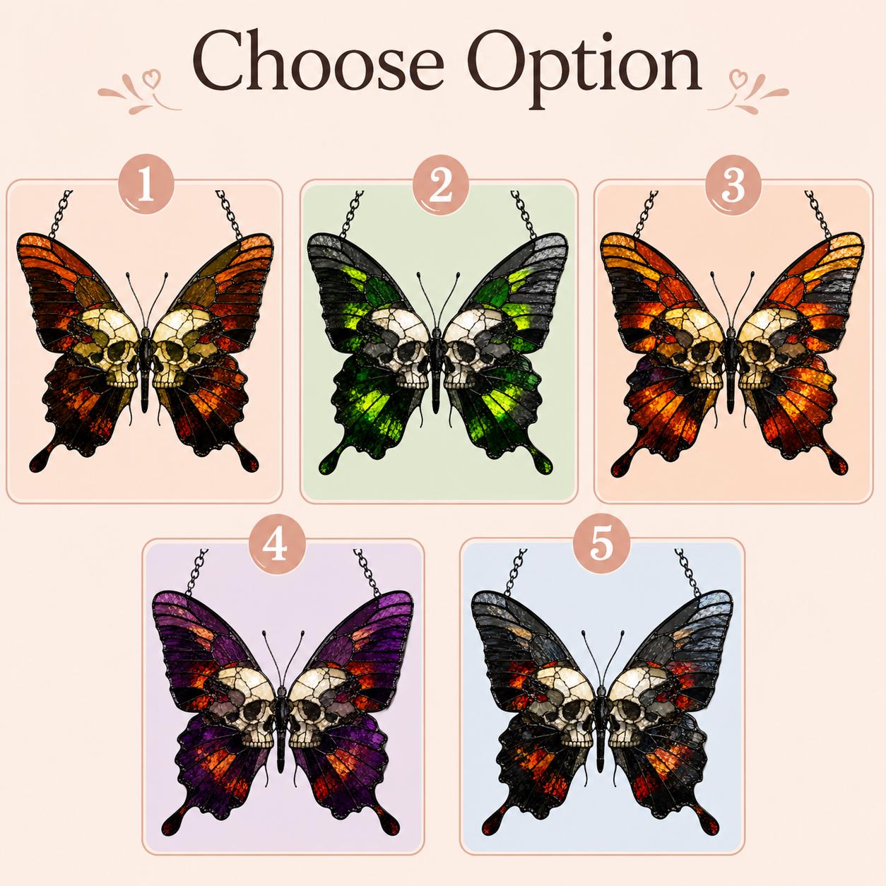 Gothic Butterfly Skull Suncatcher, Dark Academia Window Decor, Halloween Hanging Ornament, Witchy Home Decor Gift