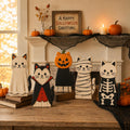 Wooden Halloween Cat Block Set, Cute Spooky Cat Figurines, Fall Home Decor, Pumpkin Ghost Mummy Vampire Cat Shelf Decor