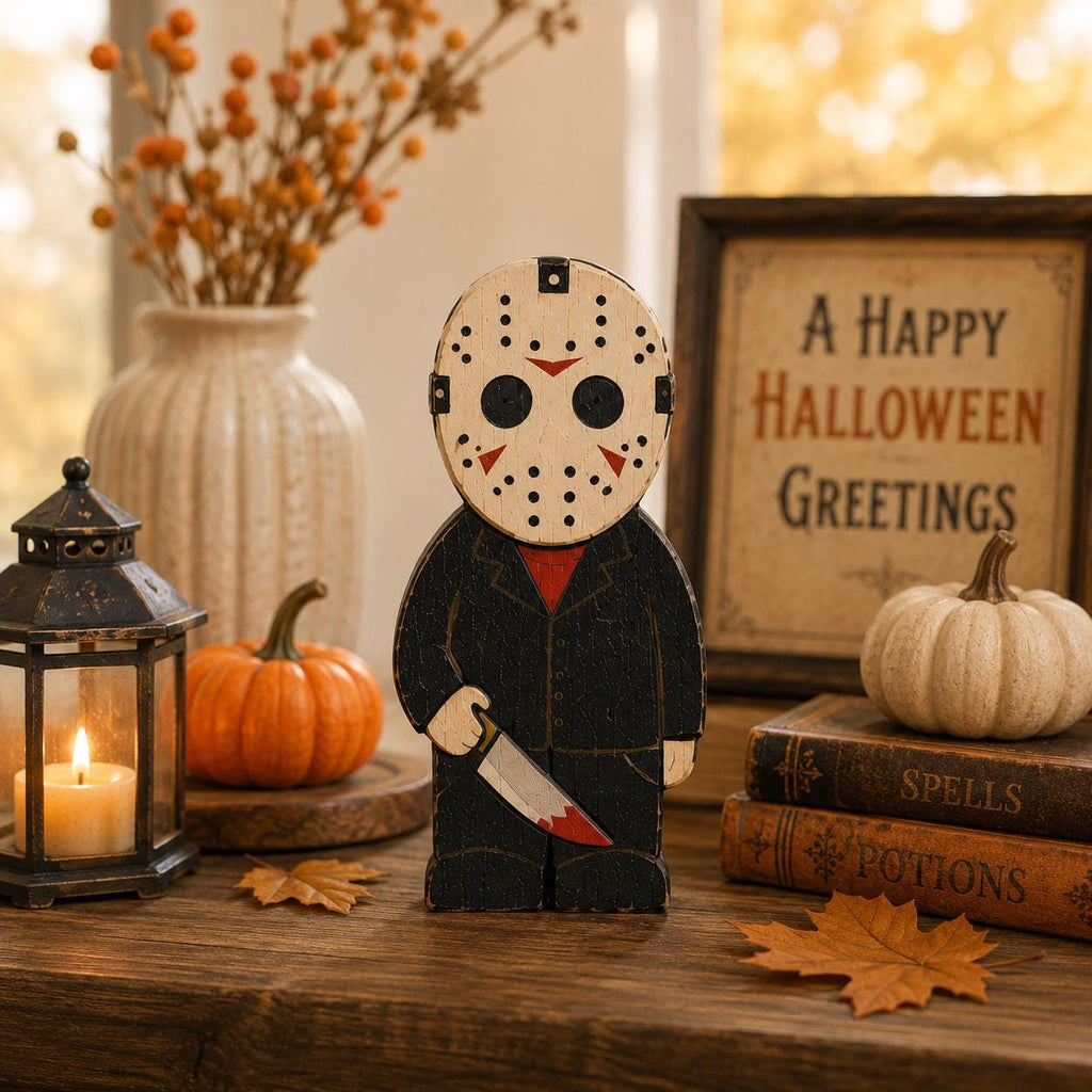 Halloween Wooden Block Decor Set, Spooky Character Shelf Sitters, Vampire Mummy Ghost Pumpkin Frankenstein Rustic Home Decor