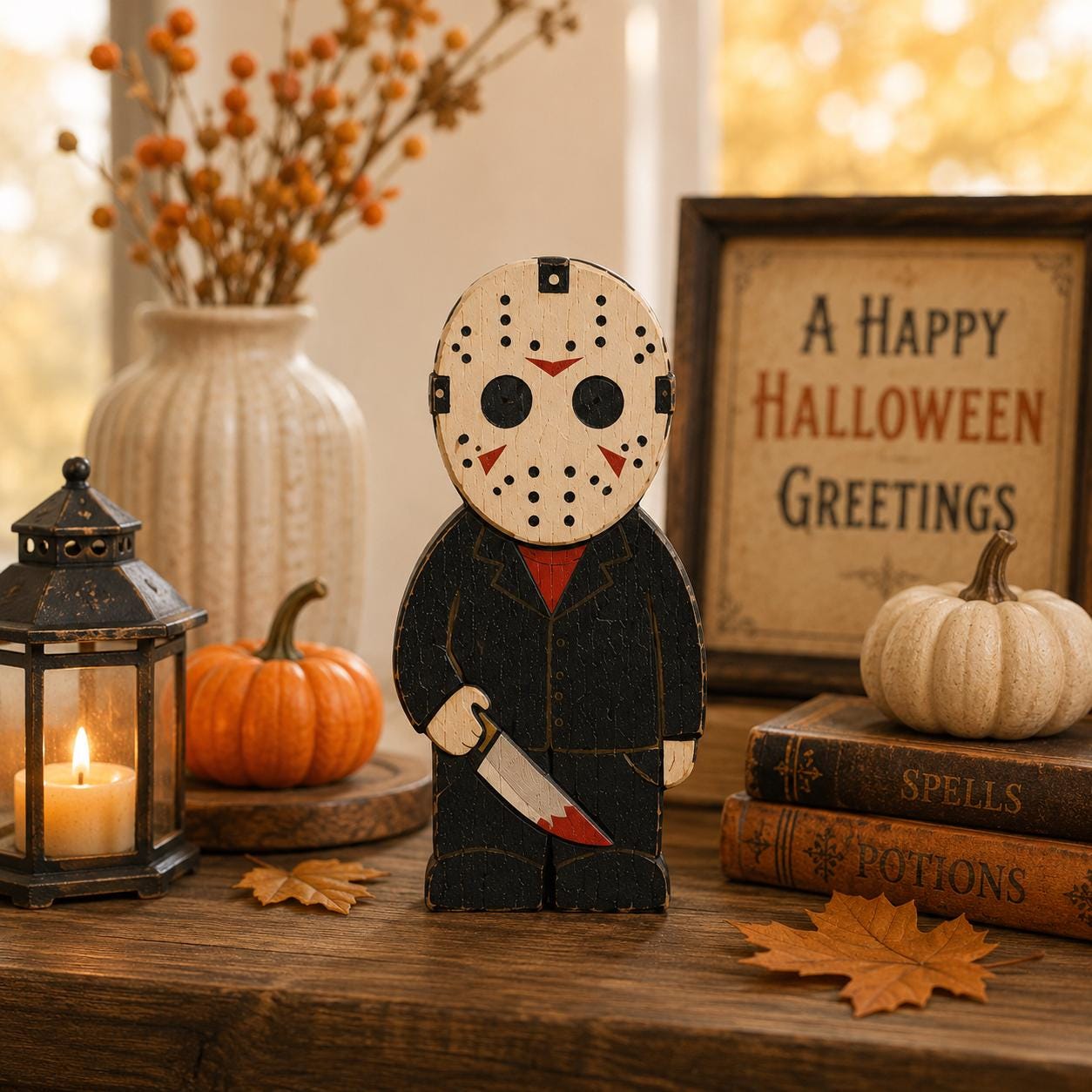 Halloween Wooden Block Decor Set, Spooky Character Shelf Sitters, Vampire Mummy Ghost Pumpkin Frankenstein Rustic Home Decor