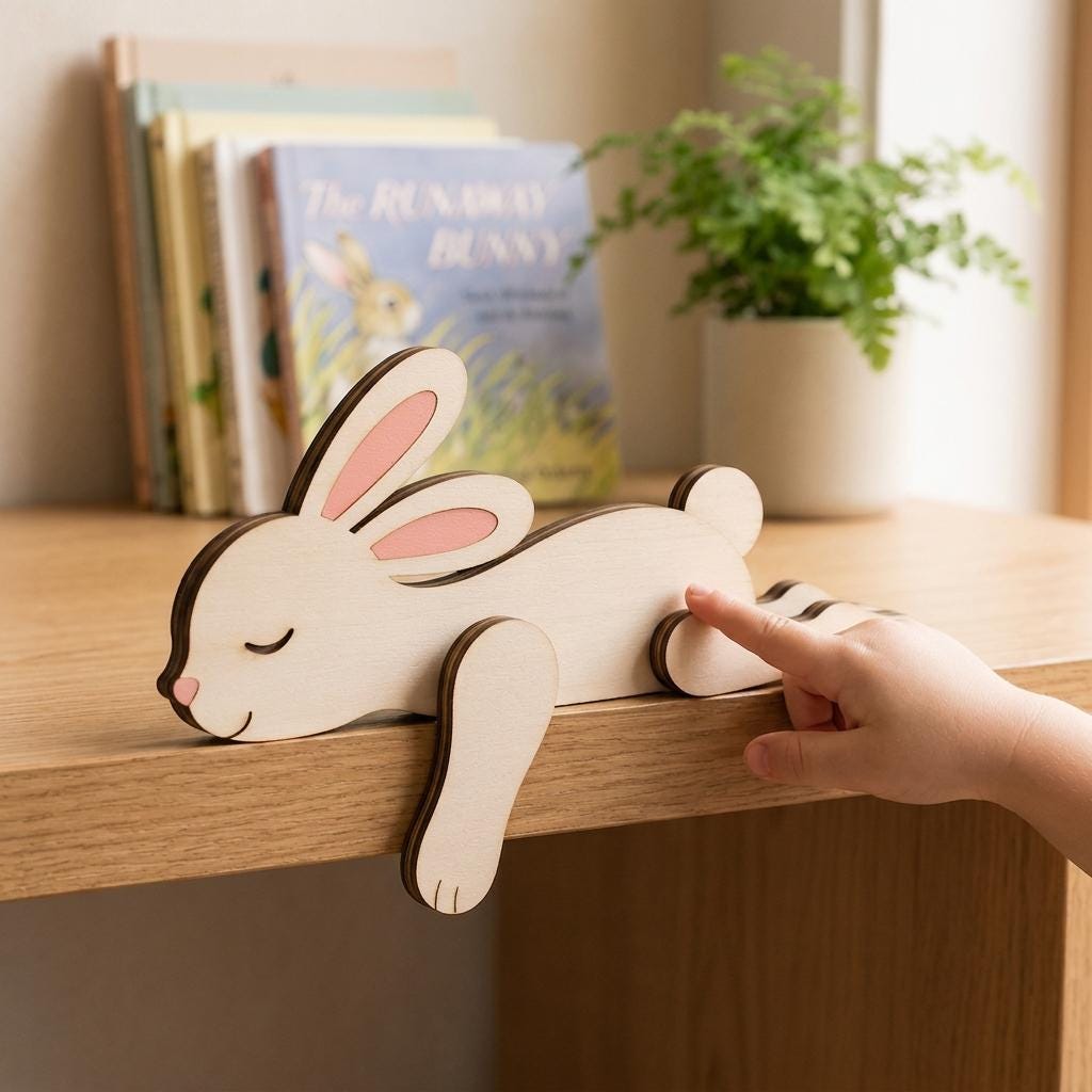 Sleeping Bunny Wooden Block, Cute Rabbit Shelf Sitter, Easter Bookshelf Decor, Nursery Room Decor, Bunny Lover Gift