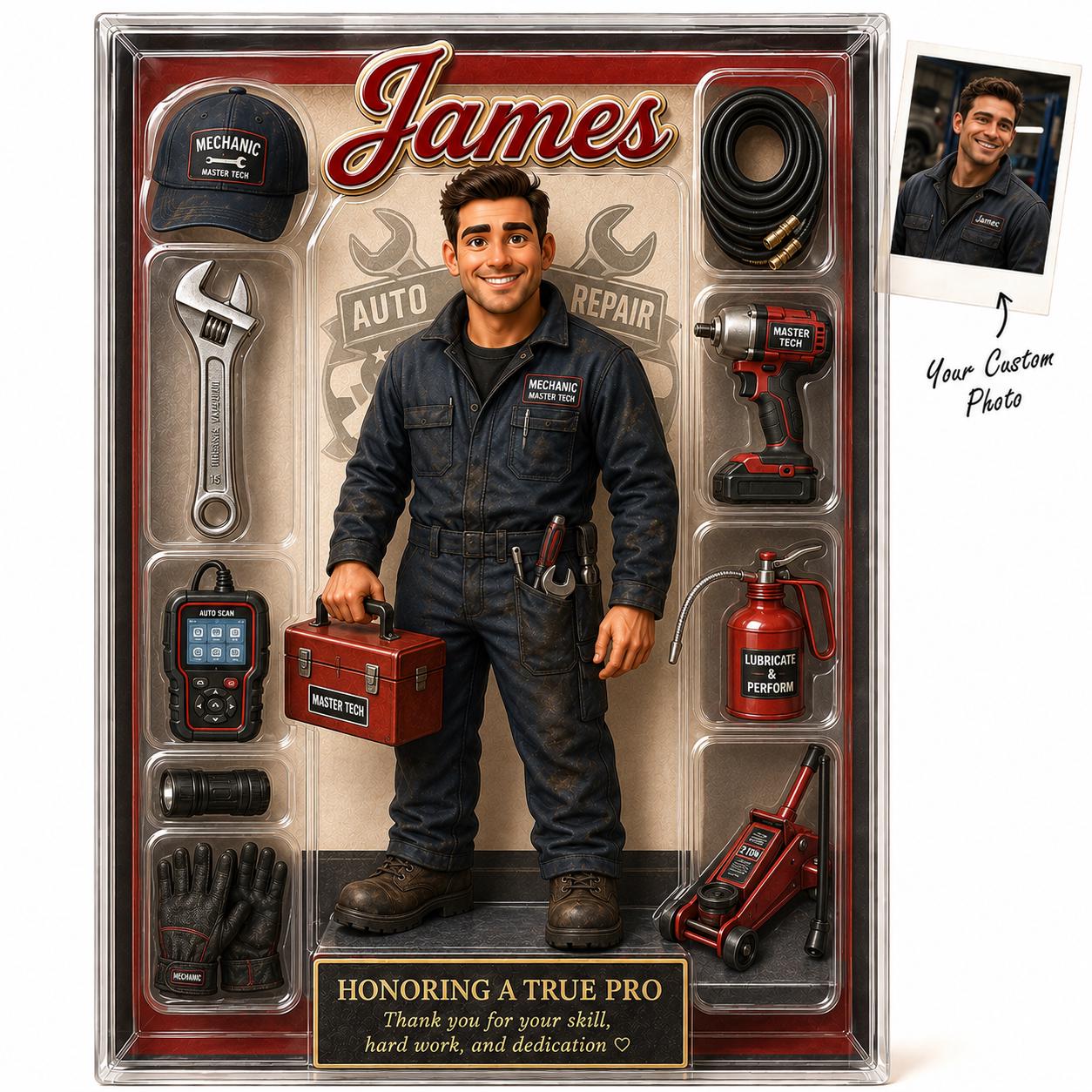 Custom Mechanic Acrylic Plaque, Personalized Auto Technician Action Figure Display, Garage Worker Retirement Gift