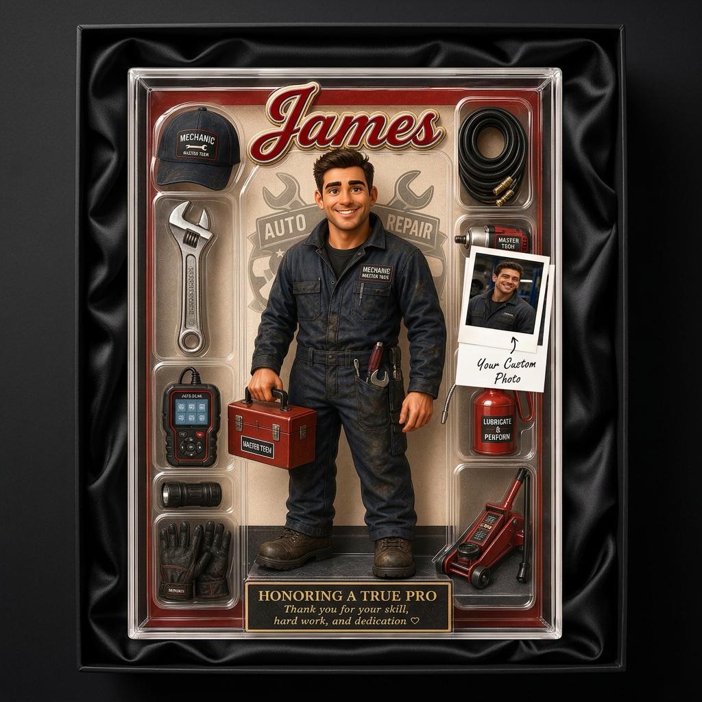 Custom Mechanic Acrylic Plaque, Personalized Auto Technician Action Figure Display, Garage Worker Retirement Gift