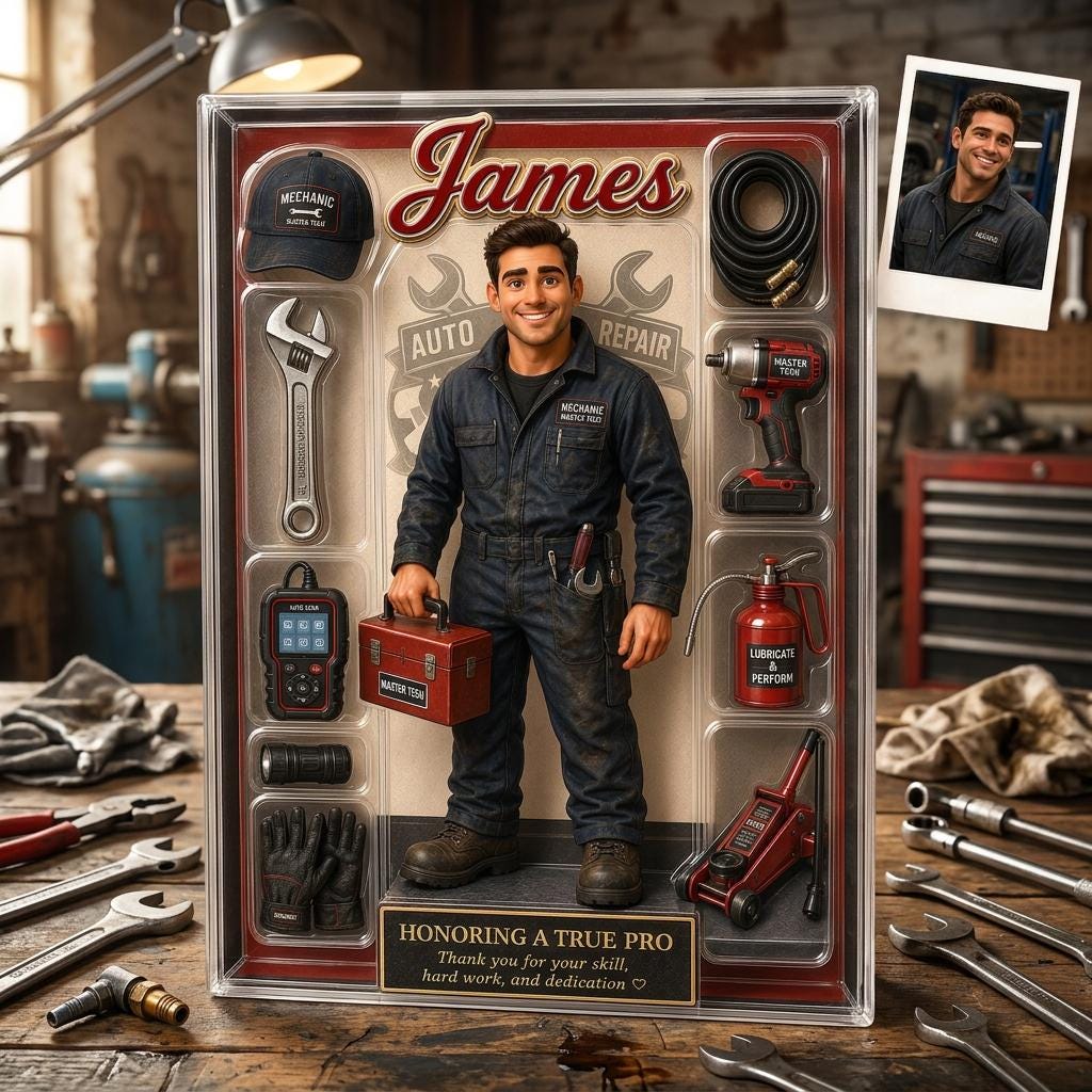 Custom Mechanic Acrylic Plaque, Personalized Auto Technician Action Figure Display, Garage Worker Retirement Gift