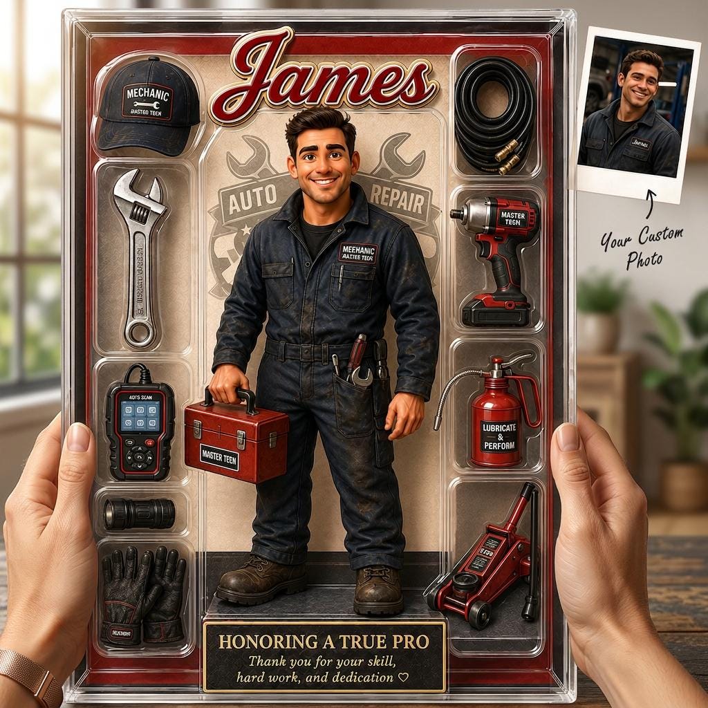 Custom Mechanic Acrylic Plaque, Personalized Auto Technician Action Figure Display, Garage Worker Retirement Gift