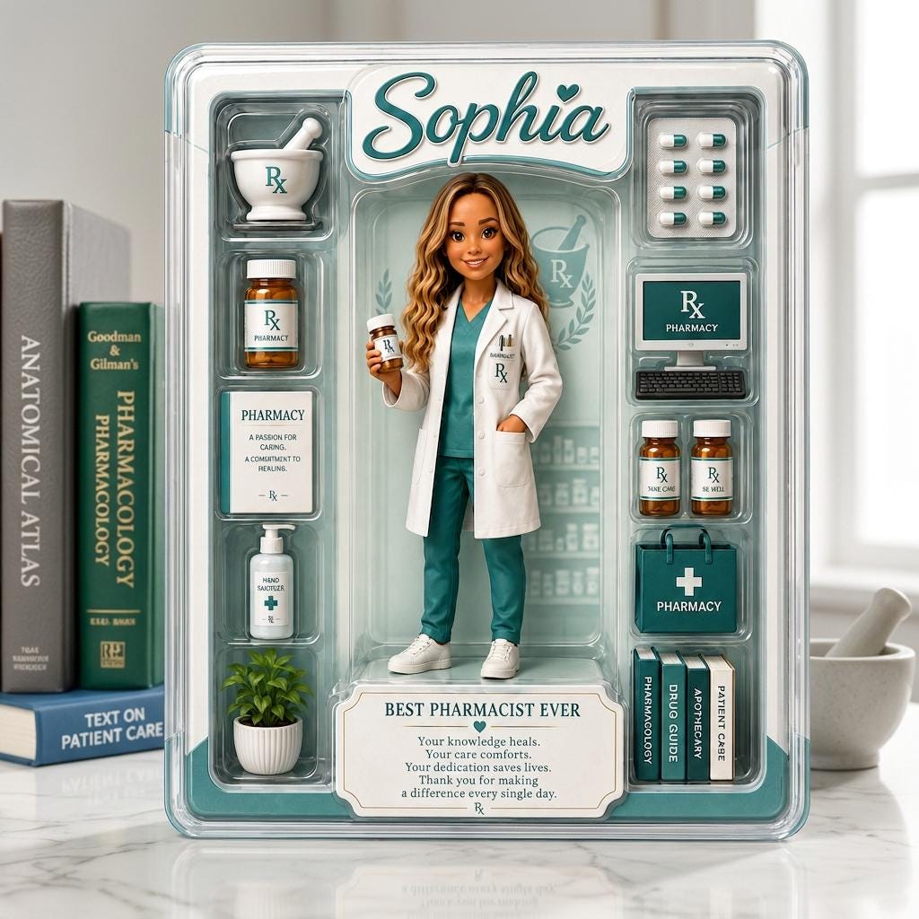 Custom Pharmacist Acrylic Plaque, Personalized Pharmacy Action Figure Display, Healthcare Worker Appreciation Gift