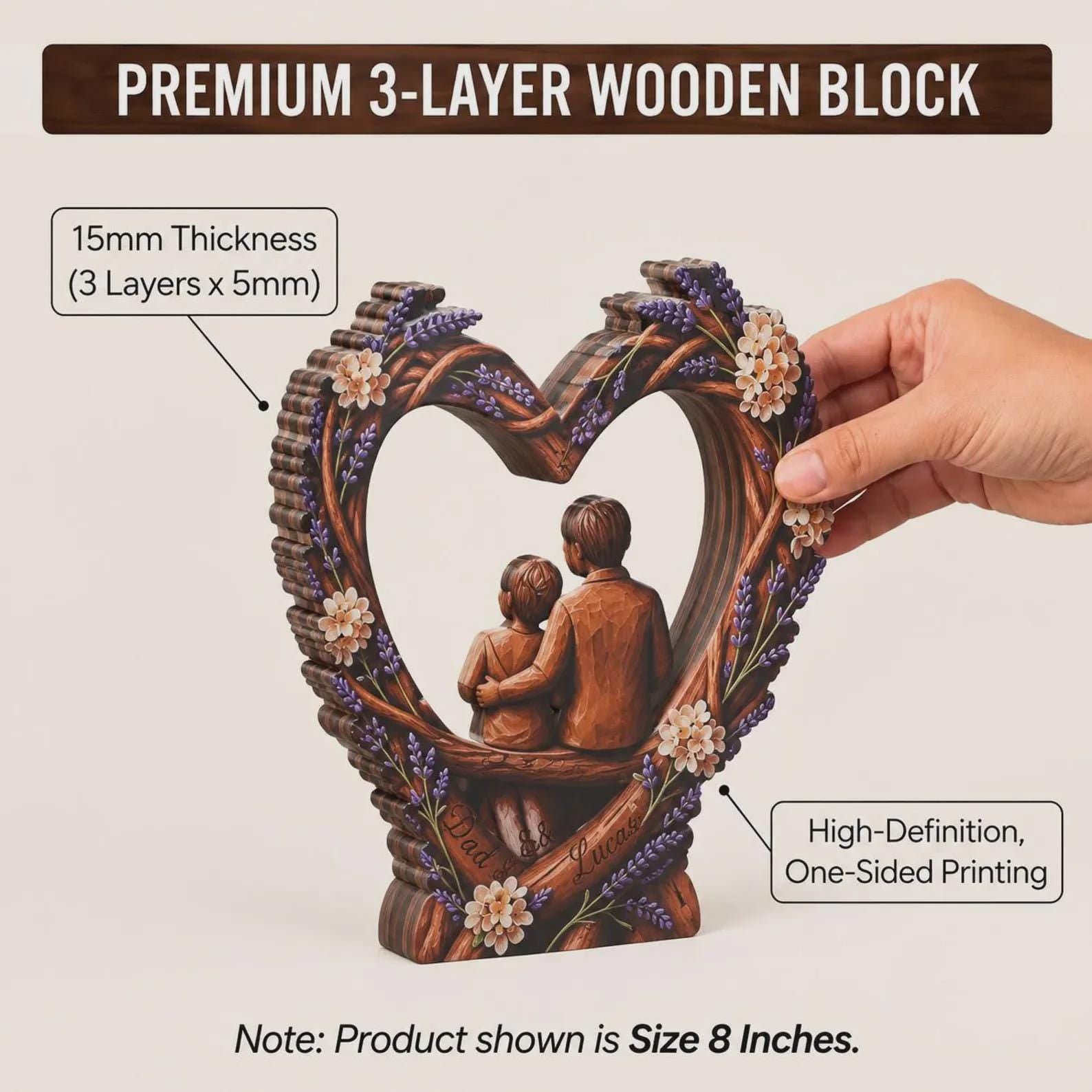2D PRINTED Custom Woodworker Wooden Block, Personalized Carpenter Gift, 2D Workshop Trophy with Custom Face, Handyman Desk Decor