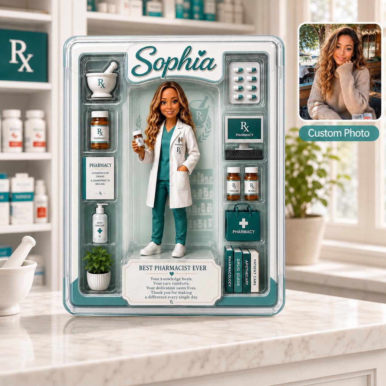 Custom Pharmacist Acrylic Plaque, Personalized Pharmacy Action Figure Display, Healthcare Worker Appreciation Gift