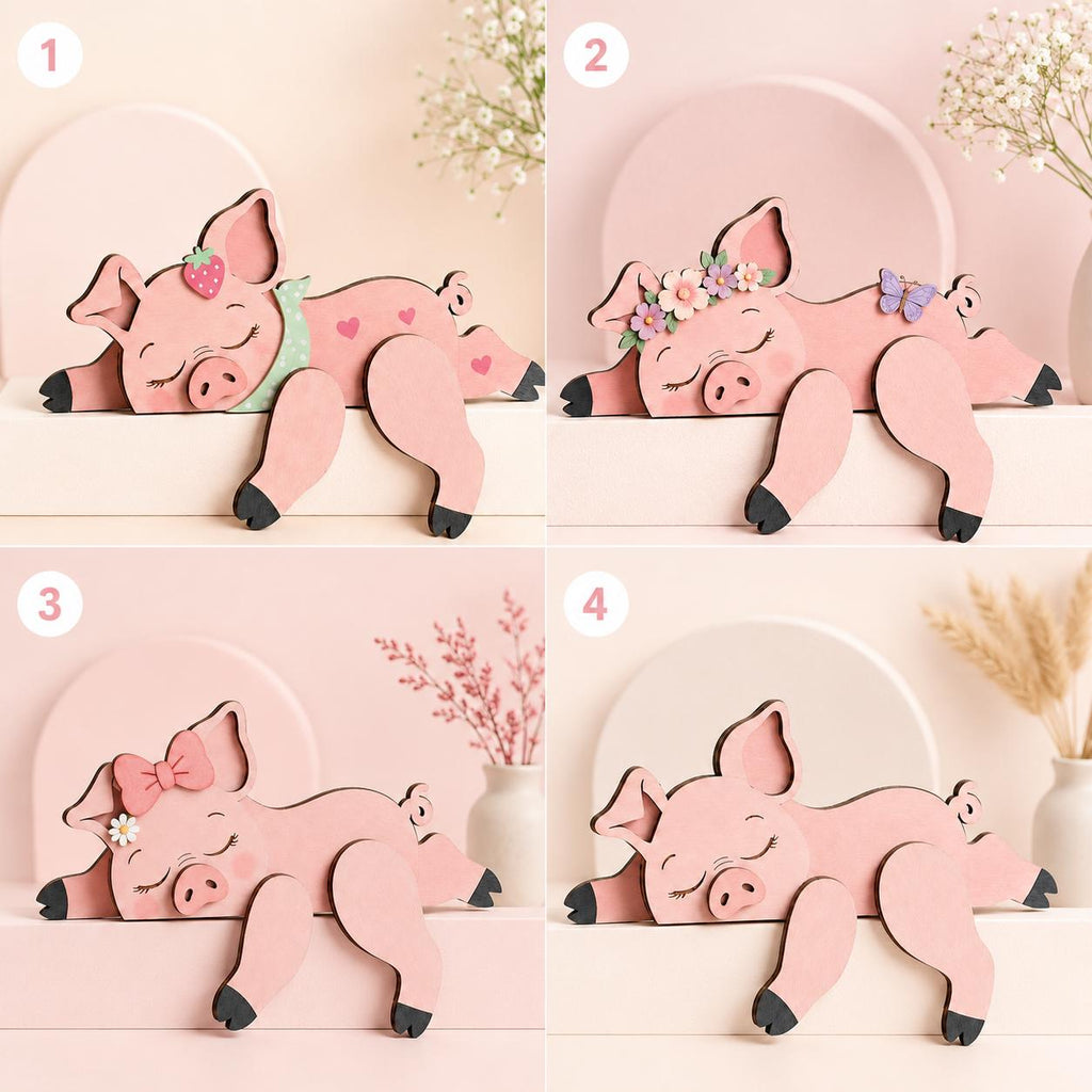 Sleeping Pig Wooden Block, Farm Animal Shelf Sitter, Cute Pig Bookshelf Decor, Nursery Room Accent, Pig Lover Gift
