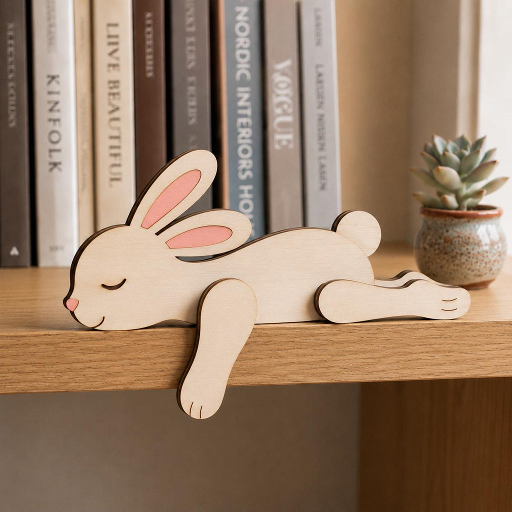 Sleeping Bunny Wooden Block, Cute Rabbit Shelf Sitter, Easter Bookshelf Decor, Nursery Room Decor, Bunny Lover Gift