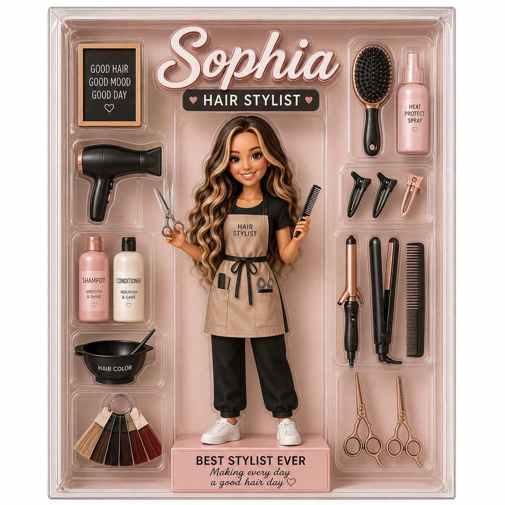Custom Hair Stylist Acrylic Plaque, Personalized Hairstylist Figure Gift, Salon Station Decor, Hairdresser Appreciation Gift