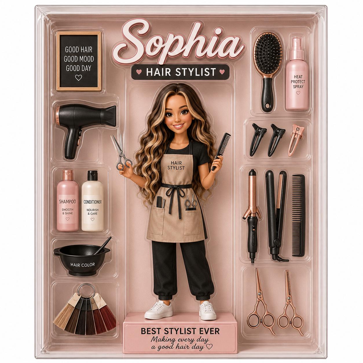 Custom Hair Stylist Acrylic Plaque, Personalized Hairstylist Figure Gift, Salon Station Decor, Hairdresser Appreciation Gift