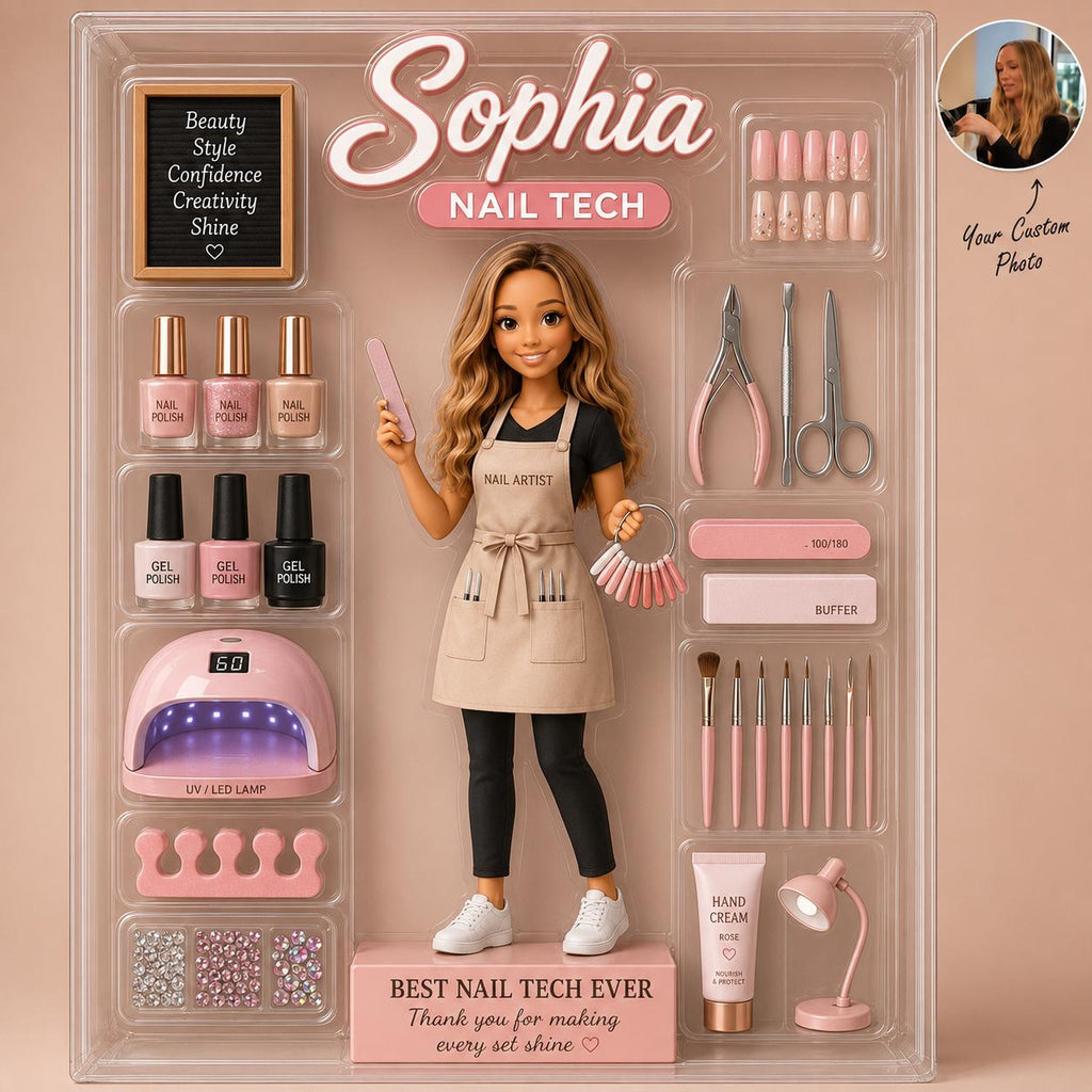 Personalized Nail Artist Acrylic Block, Custom Figure Nail Tech Gift, Salon Desk Decor, Custom Name Beauty Gift