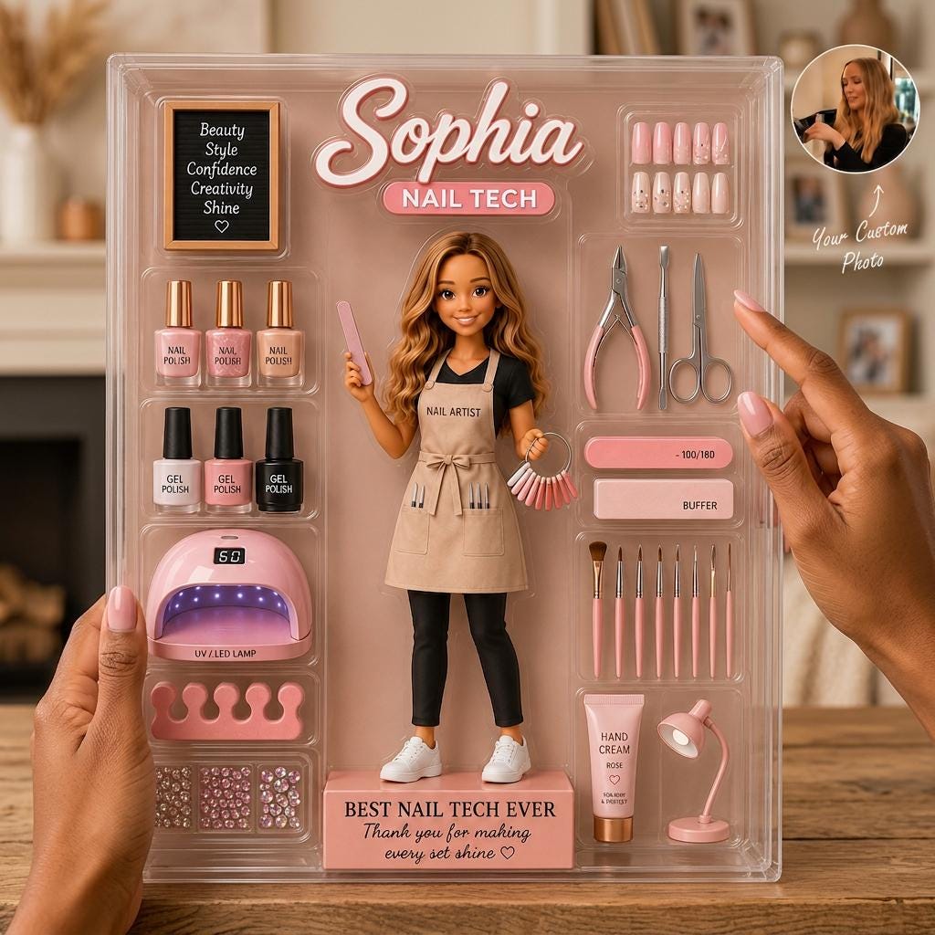 Personalized Nail Artist Acrylic Block, Custom Figure Nail Tech Gift, Salon Desk Decor, Custom Name Beauty Gift