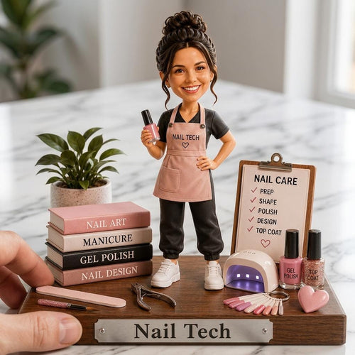 2D PRINTED Personalized Nail Tech Custom Figure Wooden Block, 2D Printed Portrait Gift for Nail Artist, Manicurist, Salon Owner Decor