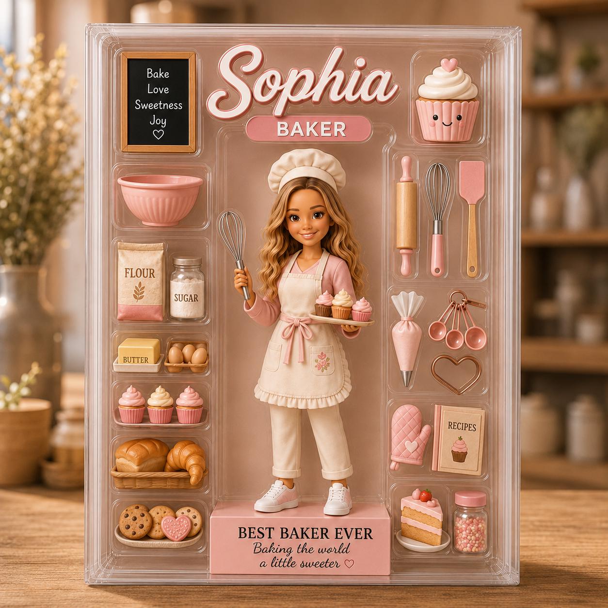 Personalized Baker Acrylic Block, Custom Figure and Name Bakery Decor, Cute Baking Gift for Baker