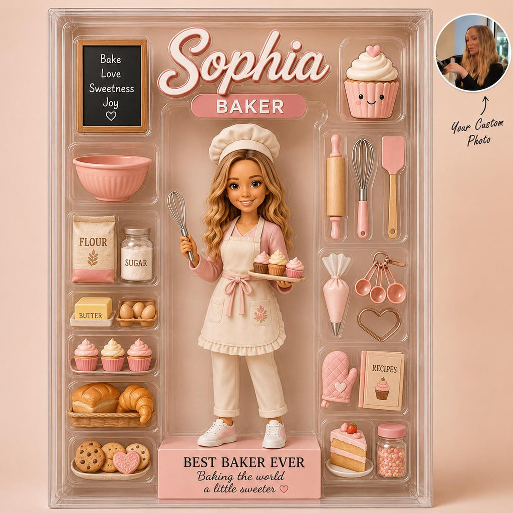 Personalized Baker Acrylic Block, Custom Figure and Name Bakery Decor, Cute Baking Gift for Baker