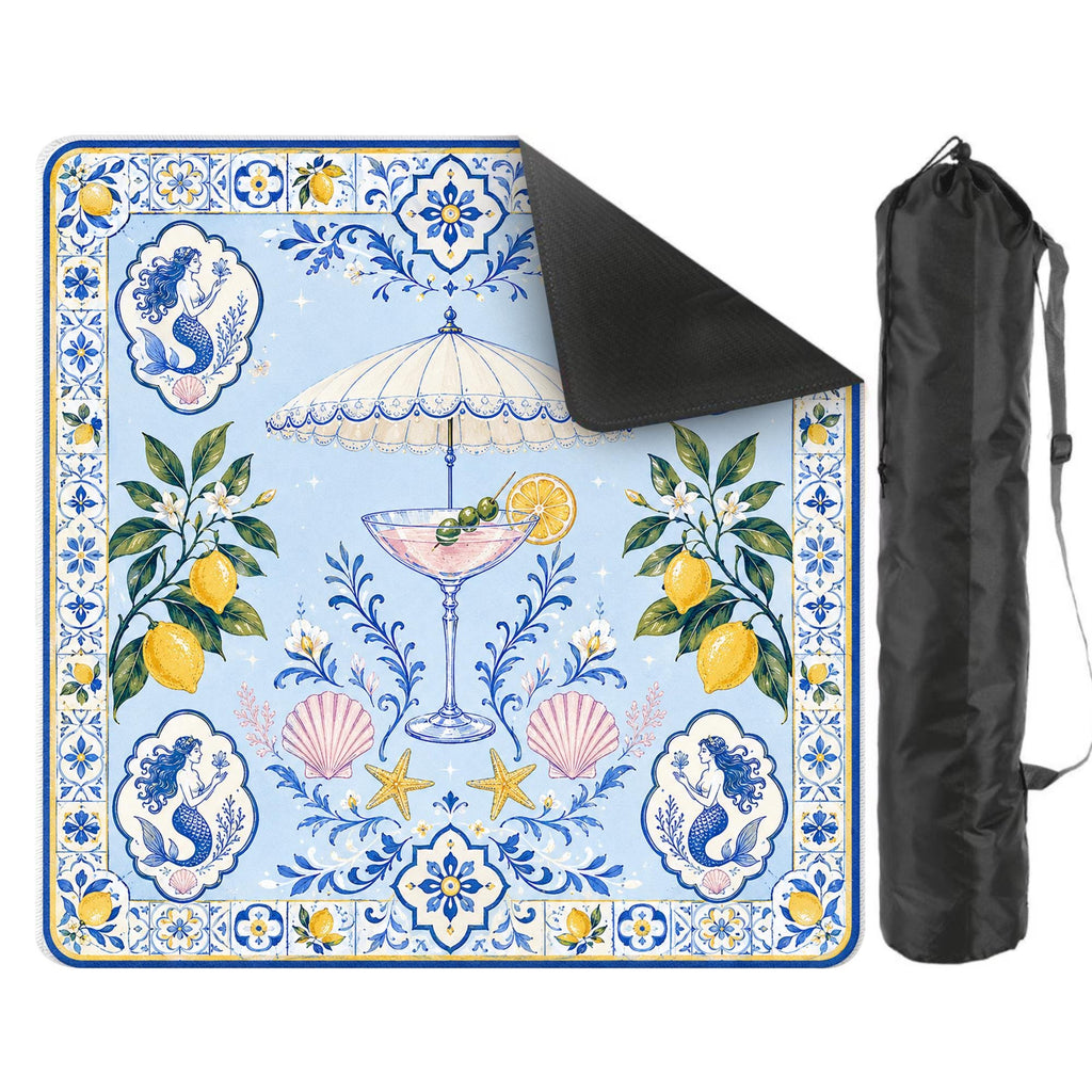 Mahjong Mat, Amalfi Coast Lemon Mahjong Mat, Blue Portuguese Tile Game Mat, Coastal Cocktail Table Cover, Mediterranean Mahjong Gift