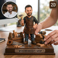 2D PRINTED Custom Woodworker Wooden Block, Personalized Carpenter Gift, 2D Workshop Trophy with Custom Face, Handyman Desk Decor