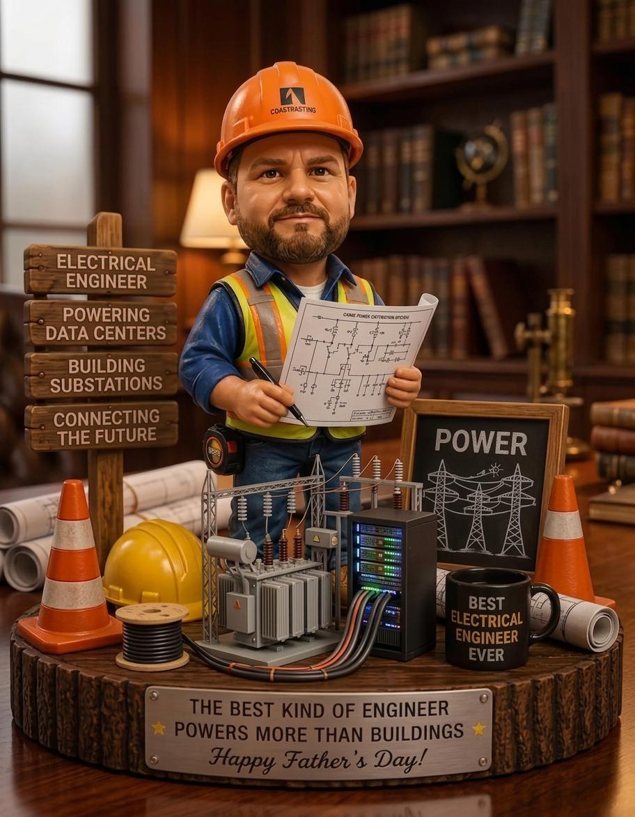 2D PRINTED Personalized Engineer Wooden Block, Custom Construction Worker Portrait Gift, Father's Day Keepsake