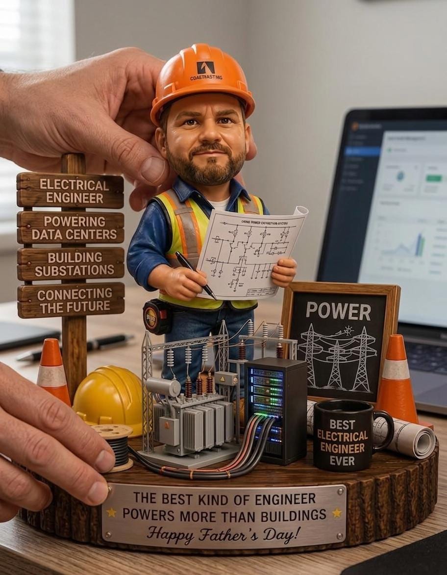 2D PRINTED Personalized Engineer Wooden Block, Custom Construction Worker Portrait Gift, Father's Day Keepsake