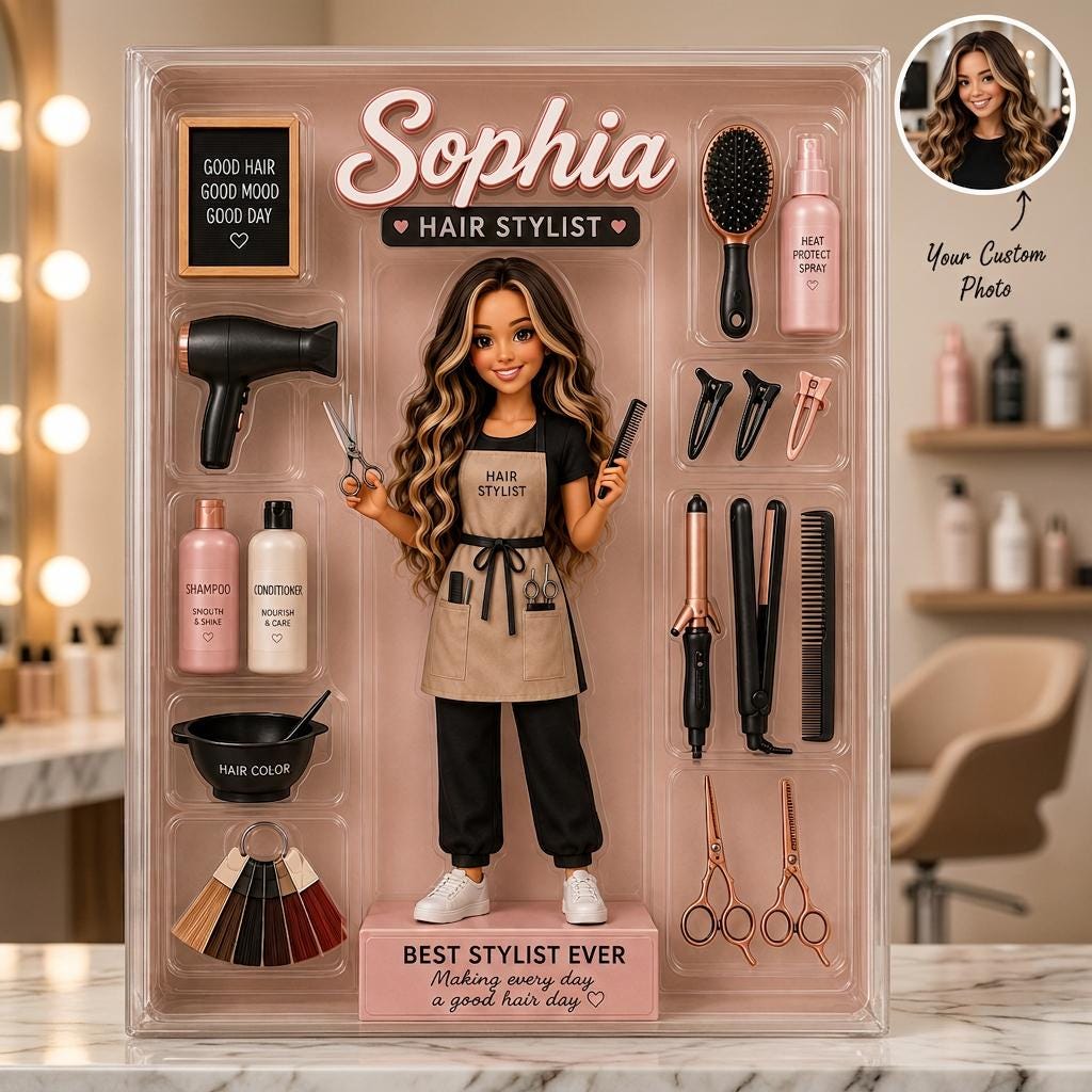 Custom Hair Stylist Acrylic Plaque, Personalized Hairstylist Figure Gift, Salon Station Decor, Hairdresser Appreciation Gift