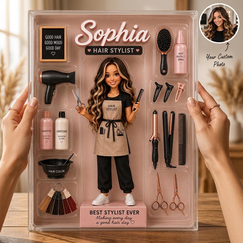 Custom Hair Stylist Acrylic Plaque, Personalized Hairstylist Figure Gift, Salon Station Decor, Hairdresser Appreciation Gift