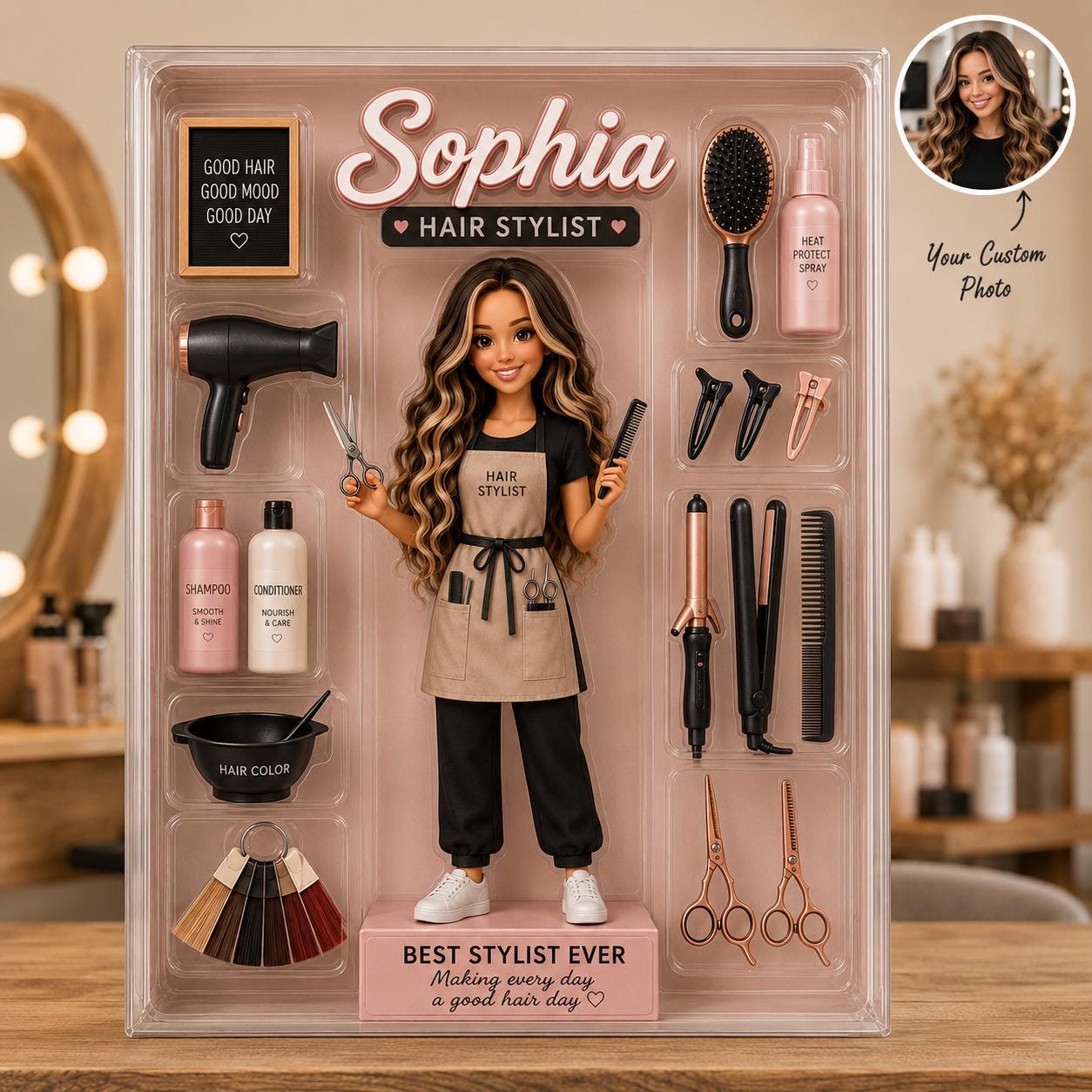 Custom Hair Stylist Acrylic Plaque, Personalized Hairstylist Figure Gift, Salon Station Decor, Hairdresser Appreciation Gift