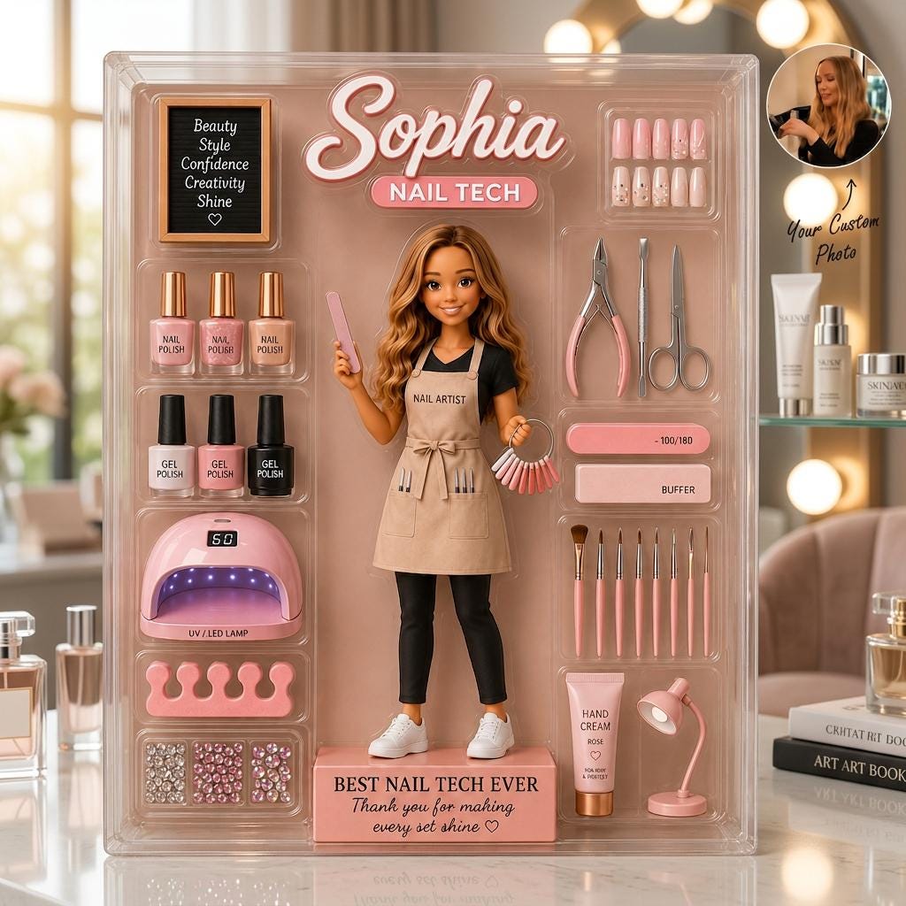 Personalized Nail Artist Acrylic Block, Custom Figure Nail Tech Gift, Salon Desk Decor, Custom Name Beauty Gift