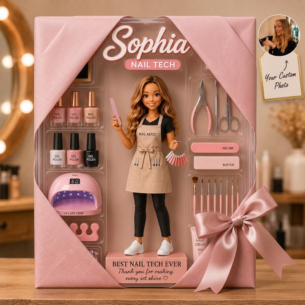 Personalized Nail Artist Acrylic Block, Custom Figure Nail Tech Gift, Salon Desk Decor, Custom Name Beauty Gift