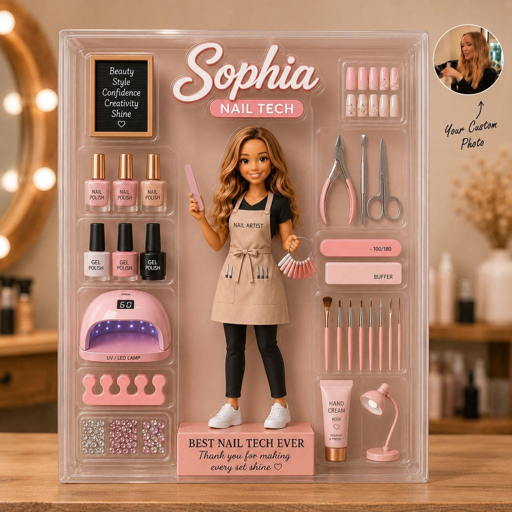 Personalized Nail Artist Acrylic Block, Custom Figure Nail Tech Gift, Salon Desk Decor, Custom Name Beauty Gift