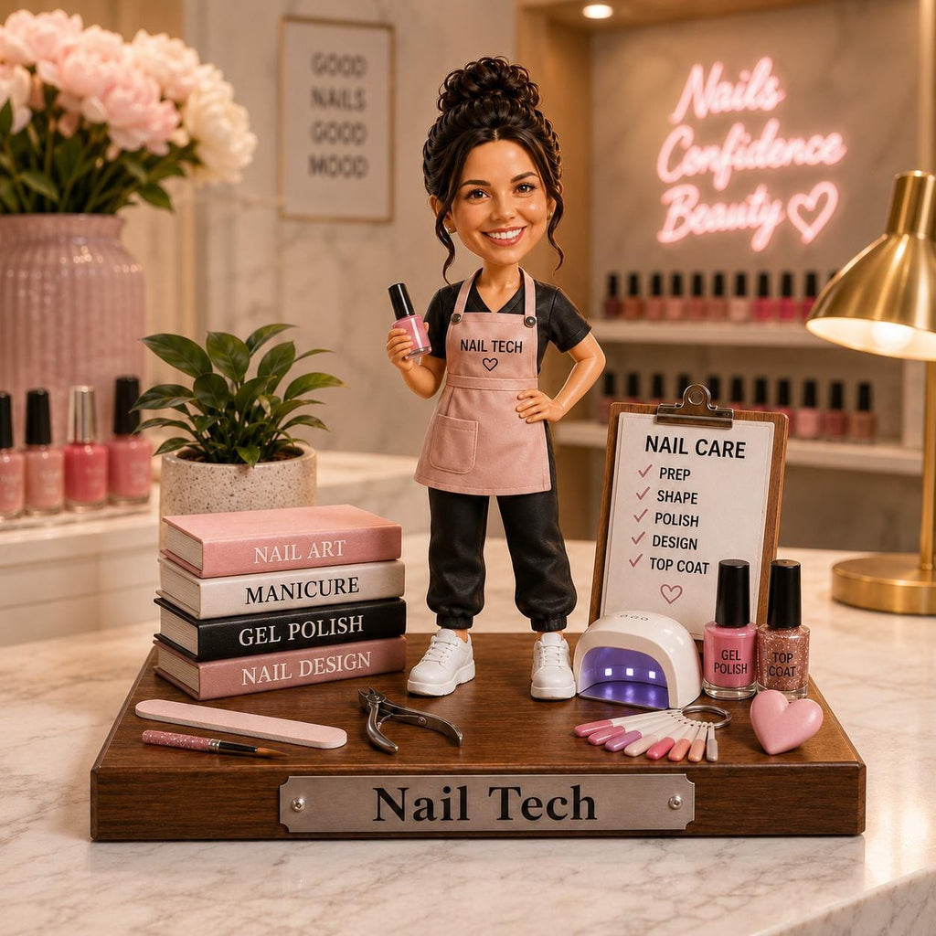 2D PRINTED Personalized Nail Tech Custom Figure Wooden Block, 2D Printed Portrait Gift for Nail Artist, Manicurist, Salon Owner Decor
