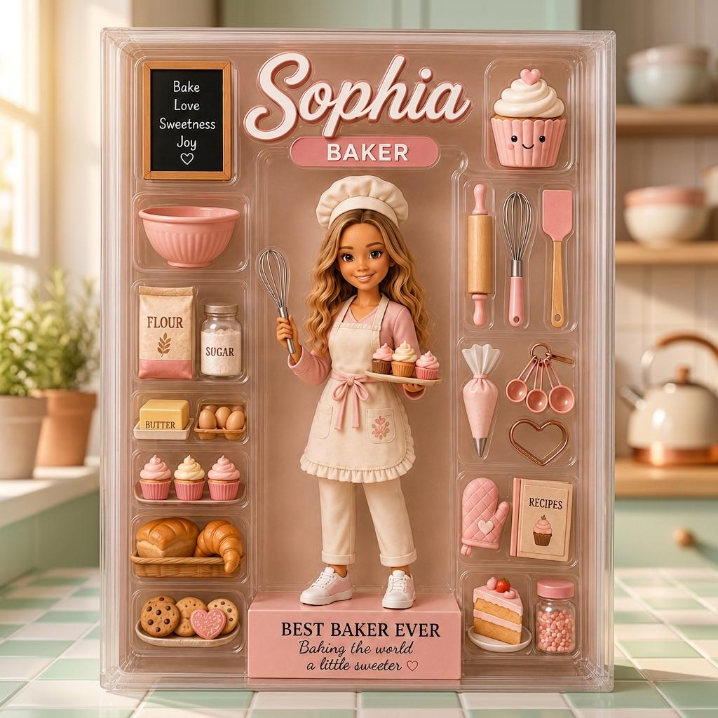 Personalized Baker Acrylic Block, Custom Figure and Name Bakery Decor, Cute Baking Gift for Baker