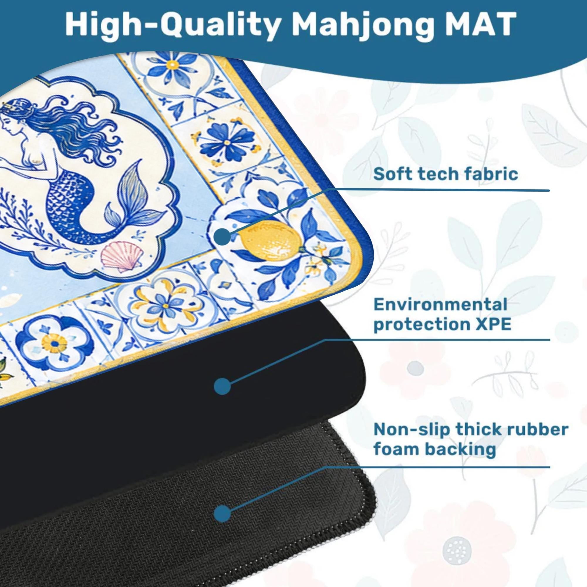 Mahjong Mat, Amalfi Coast Lemon Mahjong Mat, Blue Portuguese Tile Game Mat, Coastal Cocktail Table Cover, Mediterranean Mahjong Gift