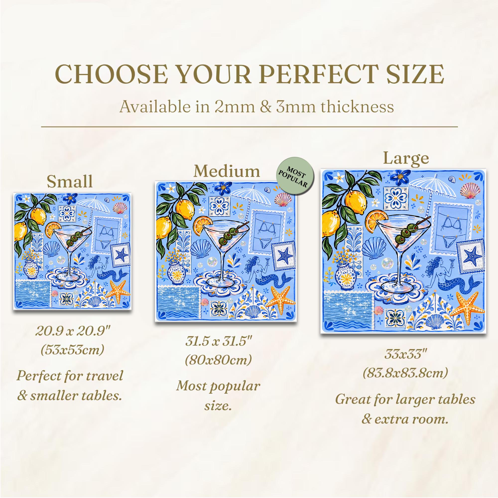 Mediterranean Cocktail Mahjong Mat, Amalfi Coast Lemon Mahjong Mat, Coastal Blue Tile Game Mat, Martini Beach Table Cover, Summer Mahjong