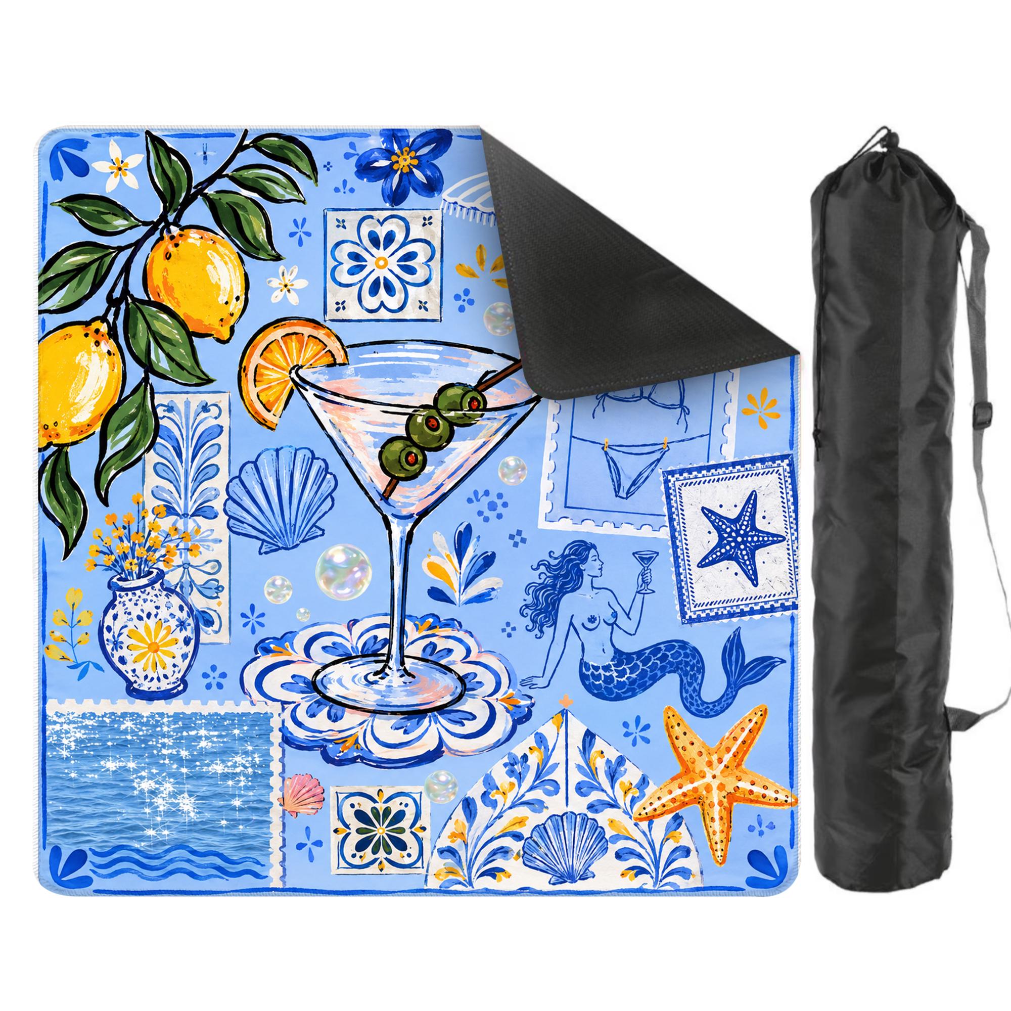 Mediterranean Cocktail Mahjong Mat, Amalfi Coast Lemon Mahjong Mat, Coastal Blue Tile Game Mat, Martini Beach Table Cover, Summer Mahjong