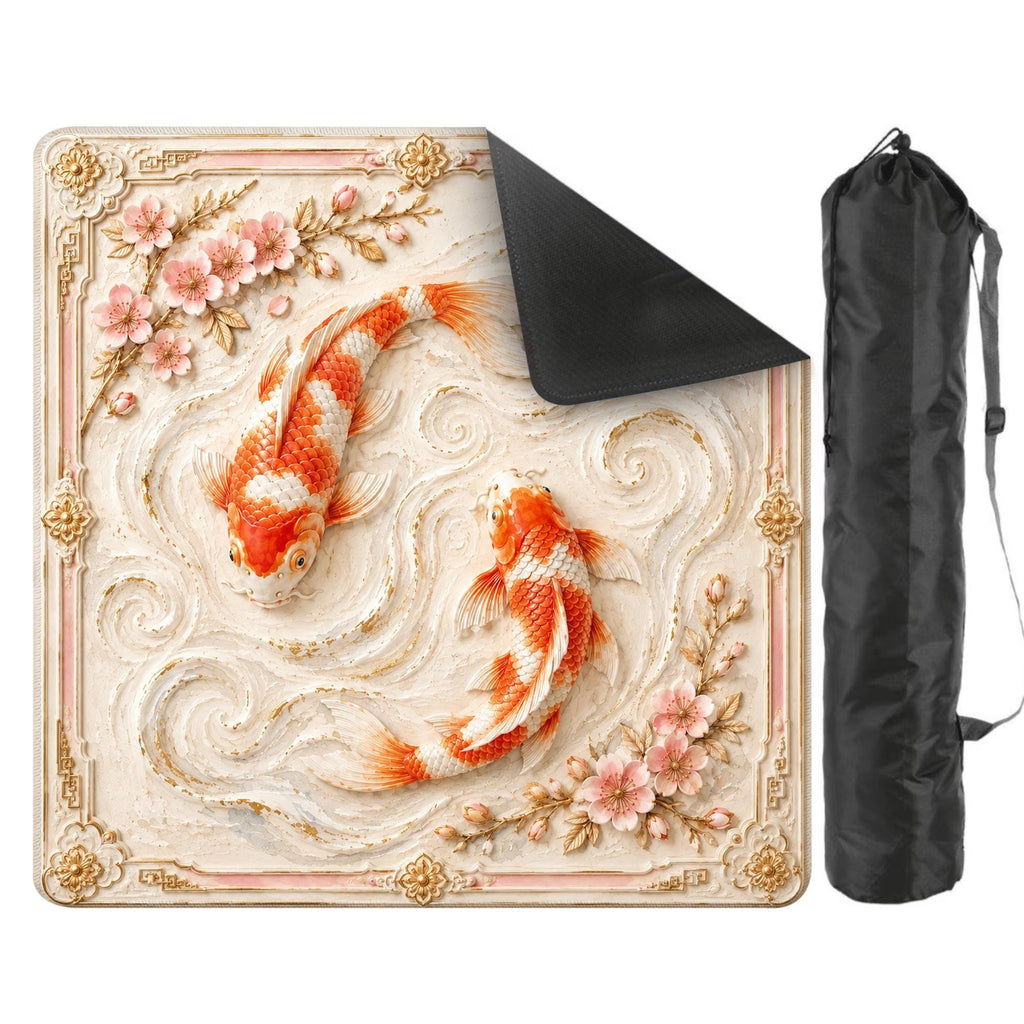 Koi Fish Mahjong Mat, Cherry Blossom Mahjong Mat, Japanese Zen Game Table Cover, Elegant Asian Art Mahjong Gift, Non Slip Play Mat