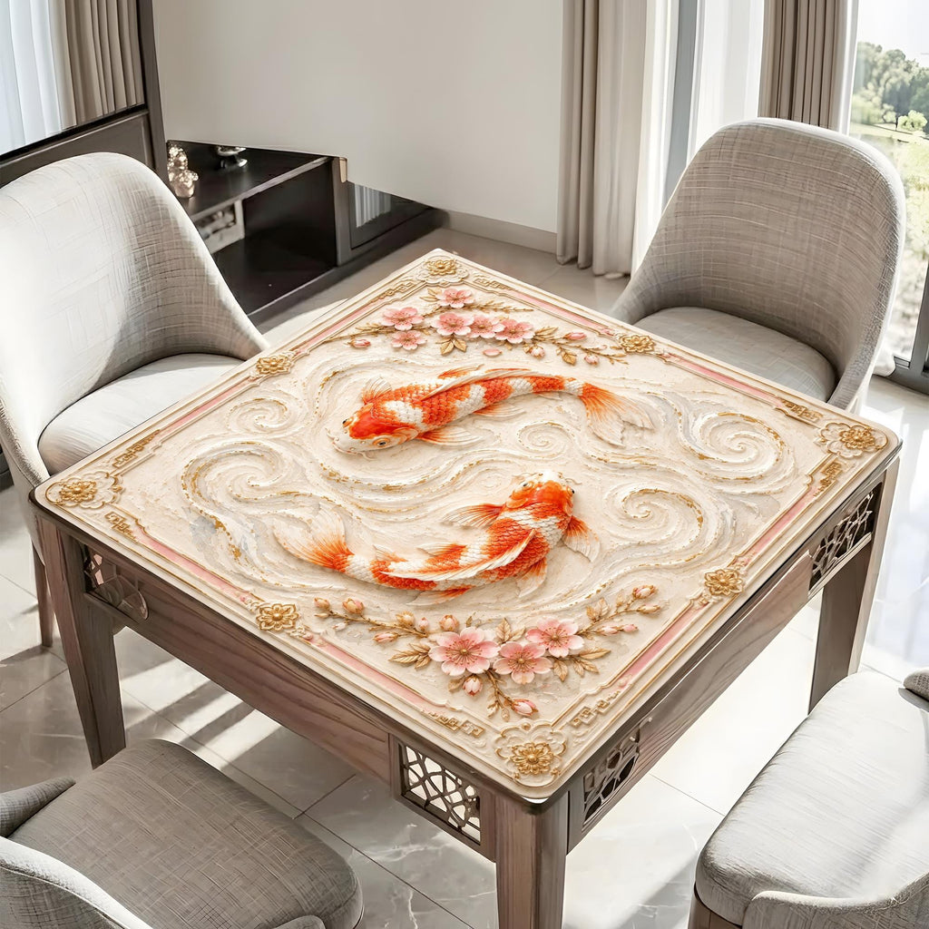 Koi Fish Mahjong Mat, Cherry Blossom Mahjong Mat, Japanese Zen Game Table Cover, Elegant Asian Art Mahjong Gift, Non Slip Play Mat