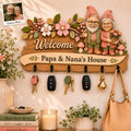Personalized Photo Key Holder for Wall, Custom Papa and Nana Wooden Key Hanger, Layered Family Name Sign, Grandparents Housewarming Gift