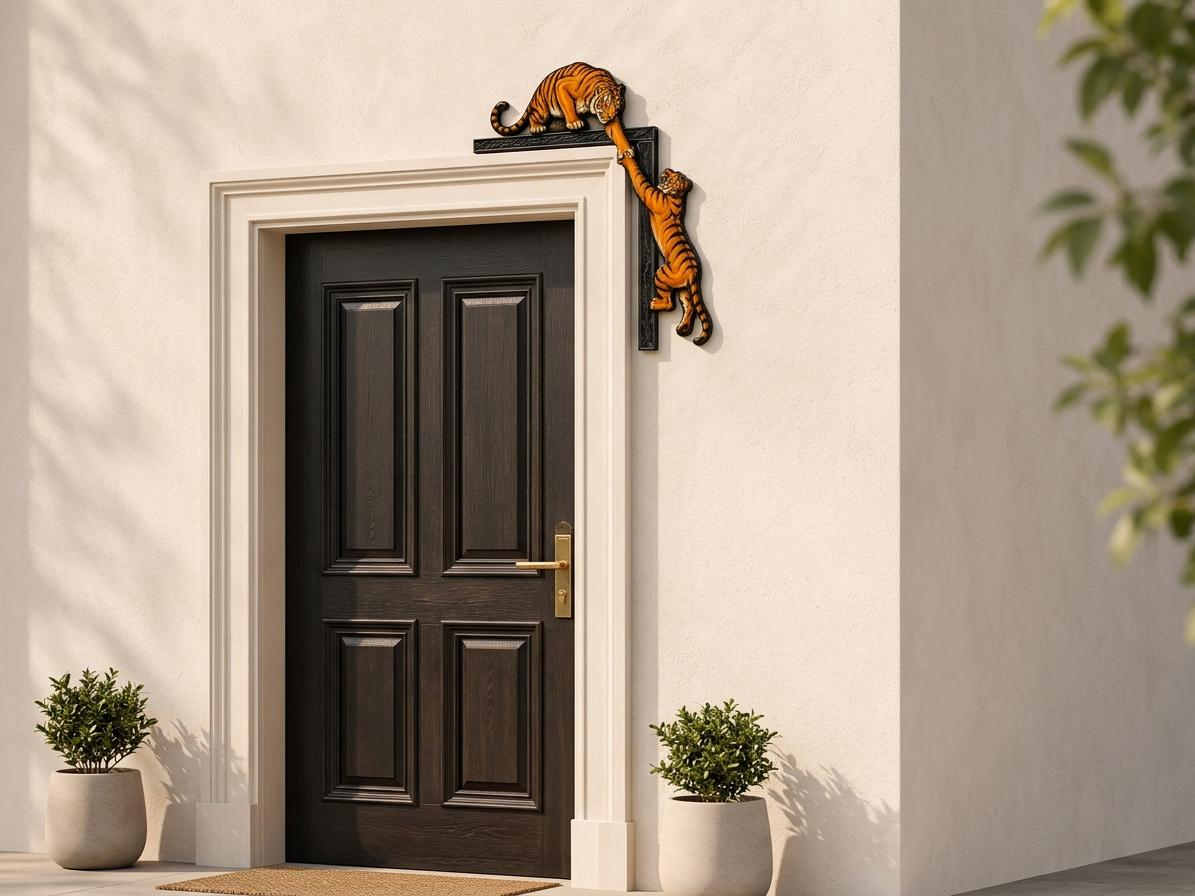 Tiger Door Corner Wooden Sign, Playful Climbing Tigers Door Frame Decor, Wildlife Home Accent, Jungle Animal Gift